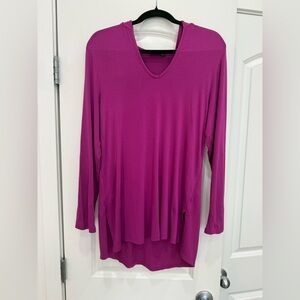 Women's Athlena Long Sleeve Fuchsia V-Neck Swim Cover Up w/ Hood - Size Medium